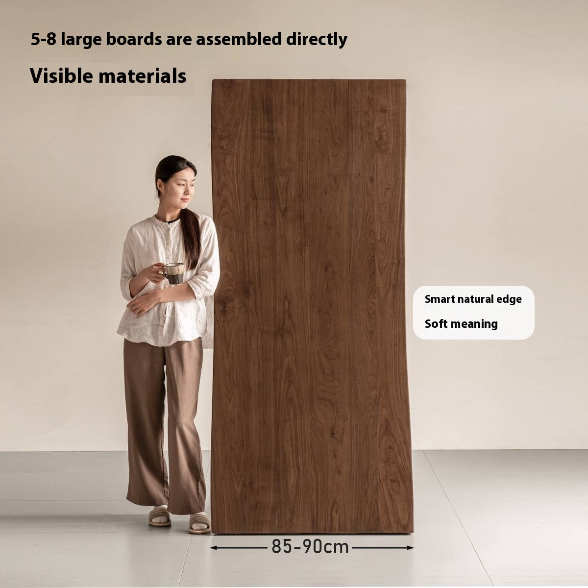 Black Walnut, Sandalwood Solid Wood Wabi Sabi Style Large Board Dining Table