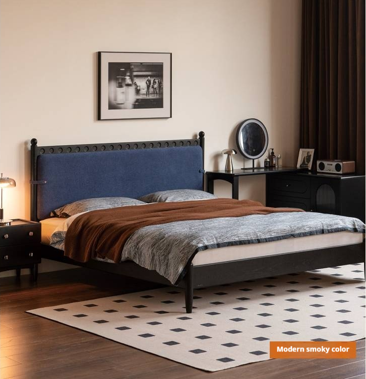 Poplar Solid Wood Vintage Soft Backrest Bed