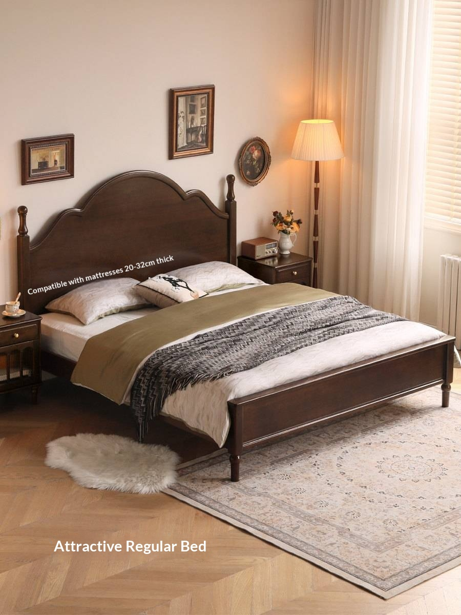 Poplar Solid Wood Box Bed — American Retro Vintage Style Off-the-Ground Box Bed