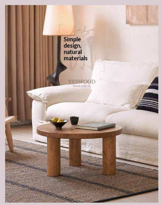 Elm Solid Wood Round Tea Table with Wind-Inspired Design