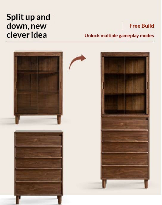 Black Walnut Solid Wood display side cabinet with drawers