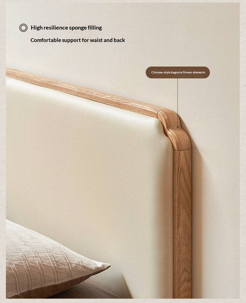 Oak Solid Wood Upholstered Bed — Modern Minimalist Design with Flush Edges