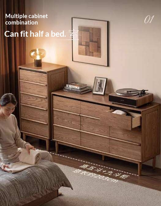 Ash Solid Wood Modern Side Cabinet with Shelved Interior