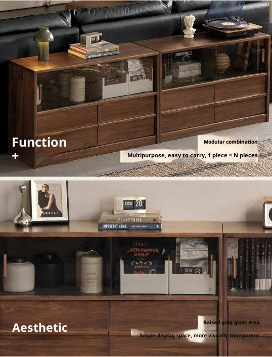 Black Walnut Solid Wood Italian Light Luxury TV Cabinet