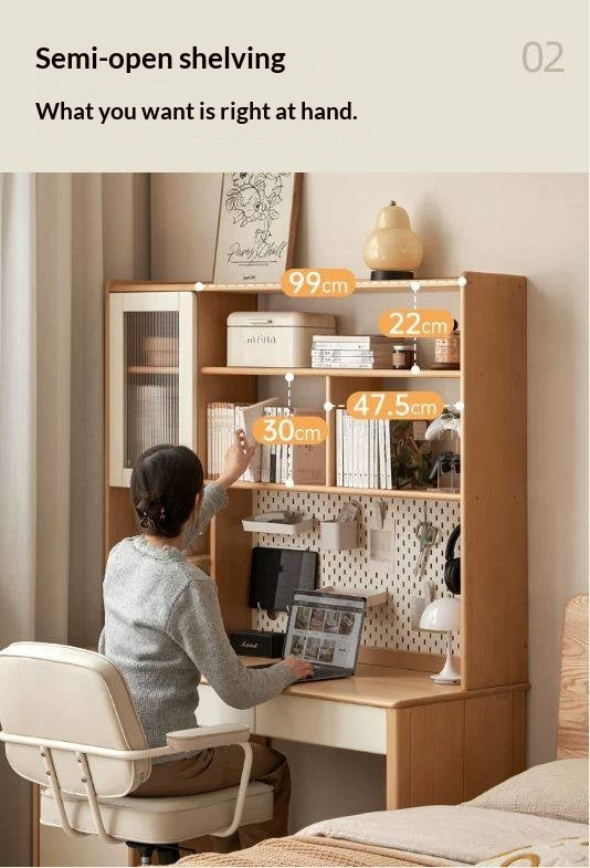 Beech Solid Wood Desk Bookshelf Integrated Study