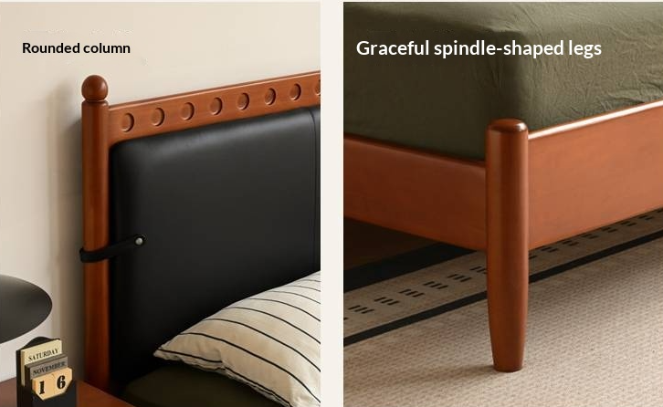 Poplar Solid Wood Vintage Soft Backrest Bed