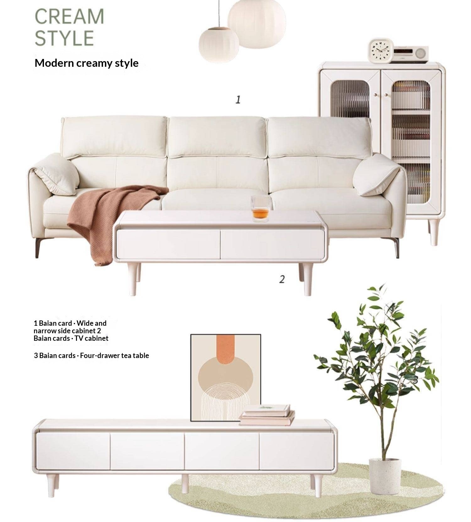 Solid RubberWood French Cream Style TV Cabinet.