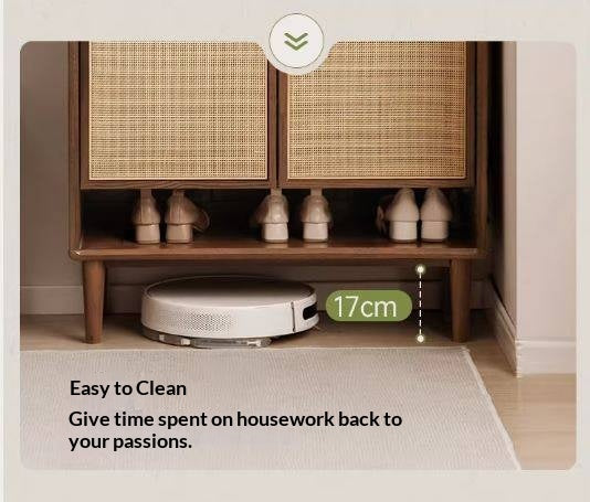 Oak Solid Wood Shoe Cabinet with Rattan Storage