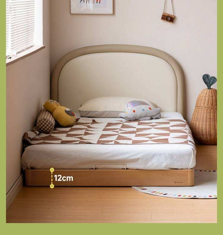Beech solid wood Kids Bed with Round Headboard and Adjustable Height Legs