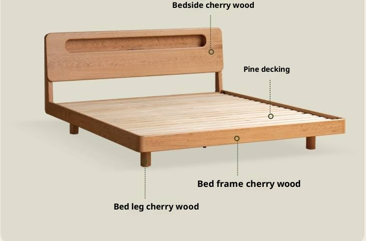 Cherry Solid Wood Retro with Socket Night Light Bed