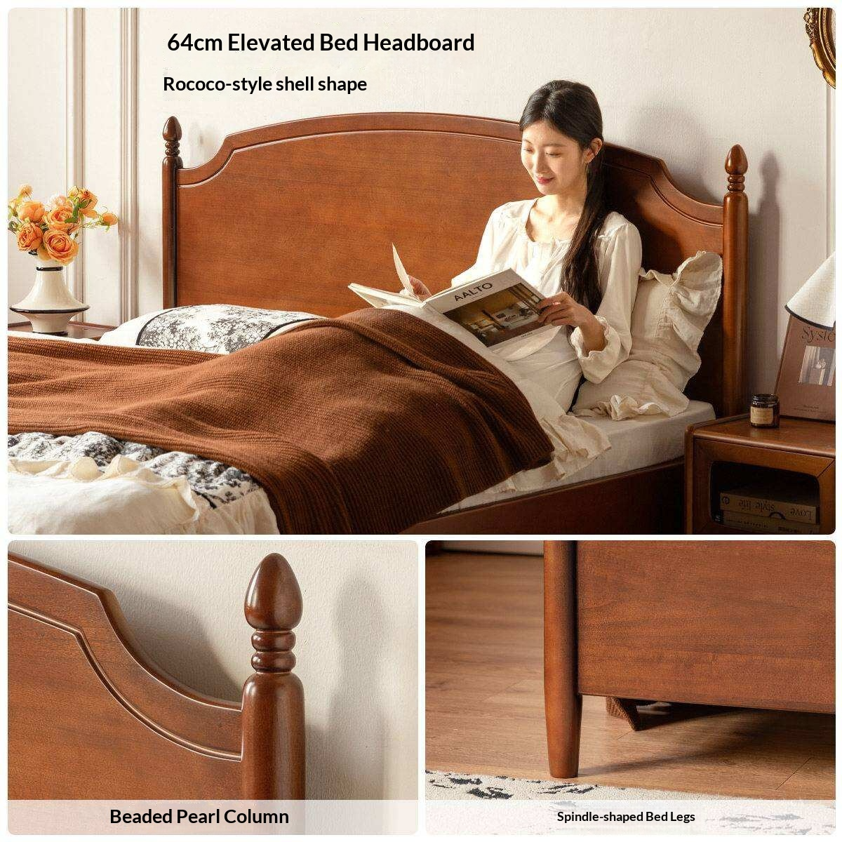 Poplar Solid Wood French Country Arched Panel Bed with Storage Base Box Bed