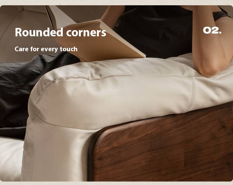 Black Walnut, Oak Solid Wood Genuine Leather Sofa Italian-Inspired