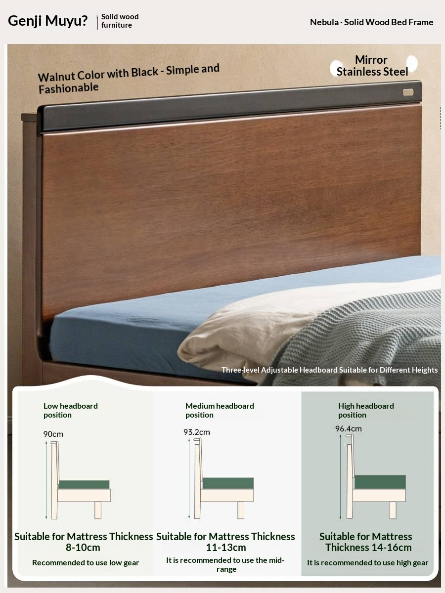 Golden Rosewood Solid Wood Bauhaus Storage Bed with Full Lift-Up Storage Box and Color-Block Headboard
