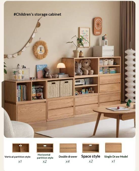 Ash Solid Wood Modern TV Cabinet with Freely Combineable Bookshelf and Storage