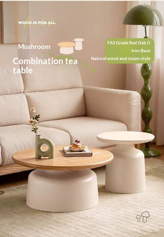 Oak Solid Wood, Solid RubberWood Round Nesting Coffee Tables, Modern Cream Style