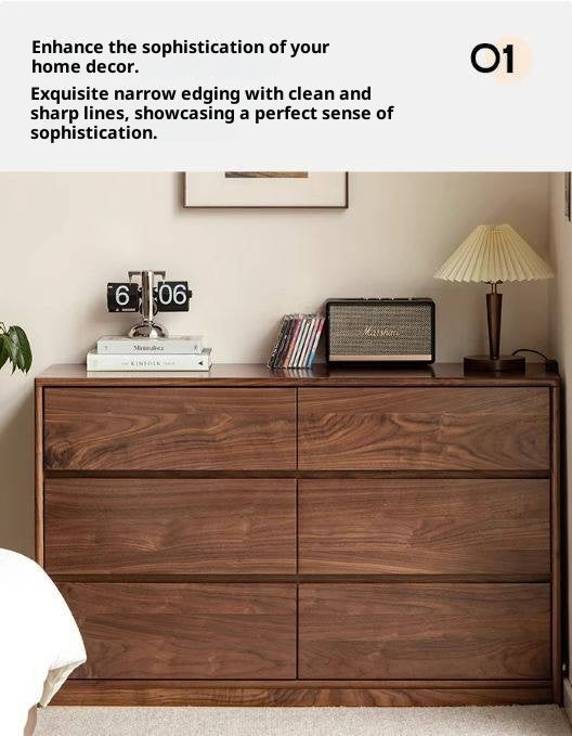 Black Walnut, South American Walnut Solid Wood Six-Drawer Chest