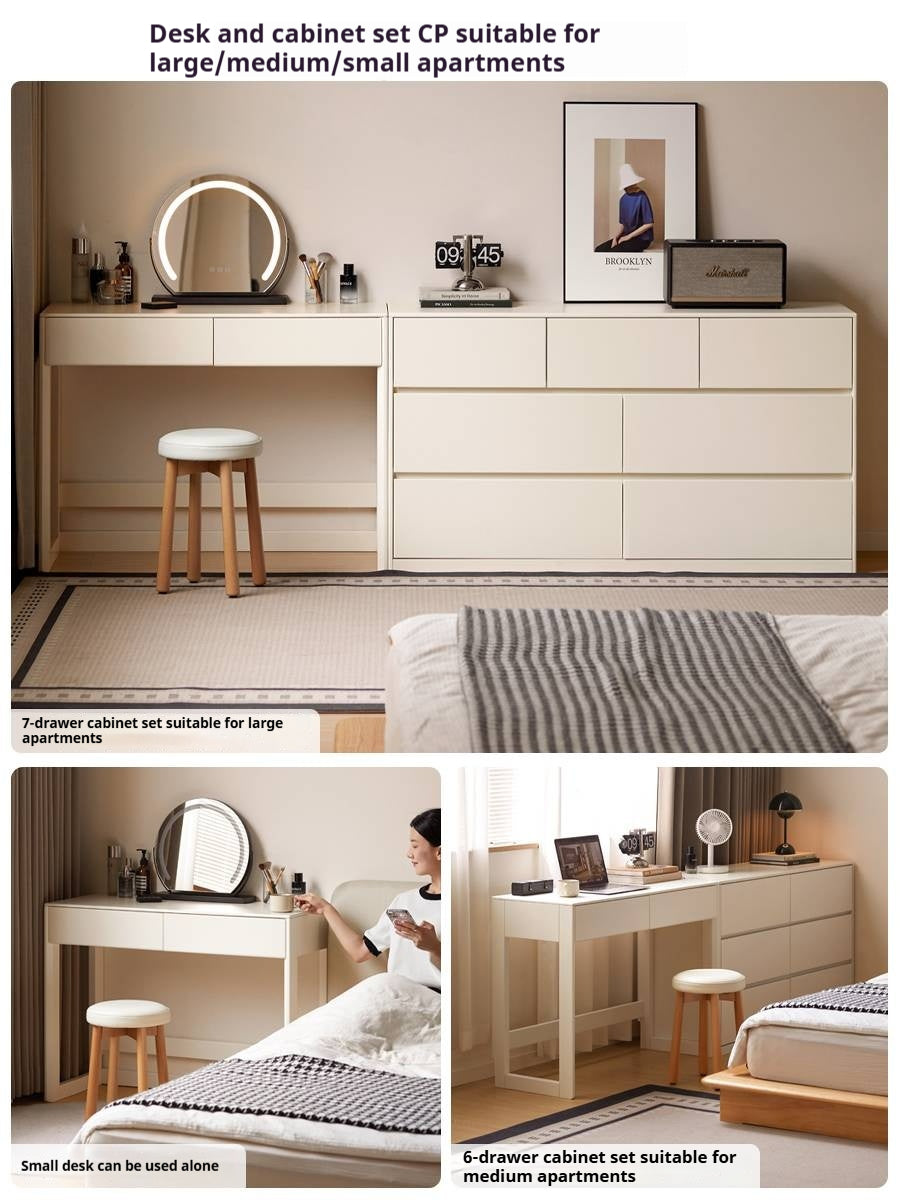 Solid Rubberwood White Cream Wind Vanity Table.