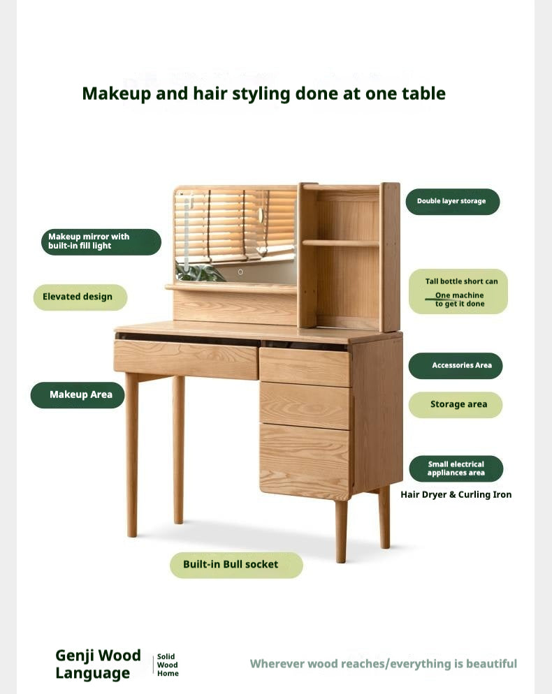 Ash, Oak Solid Wood Multifunctional Modern Vanity Table.