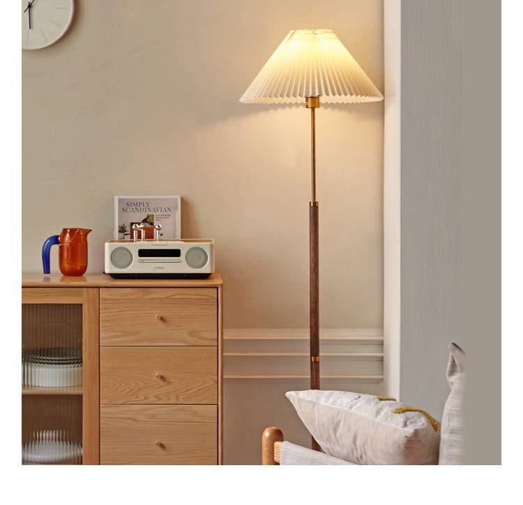 Ash Solid Wood Antique Floor Lamp With A Metal Base