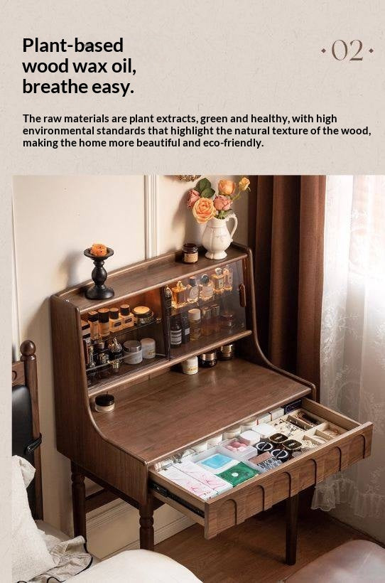 Black Walnut Solid Wood French Retro Multifunctional Vanity Table