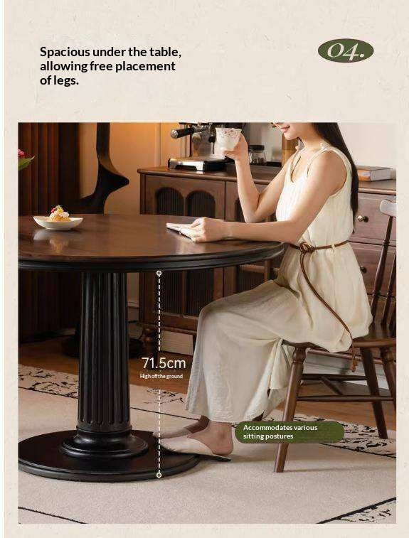 Black Walnut Solid Wood American Retro Round Dining Table