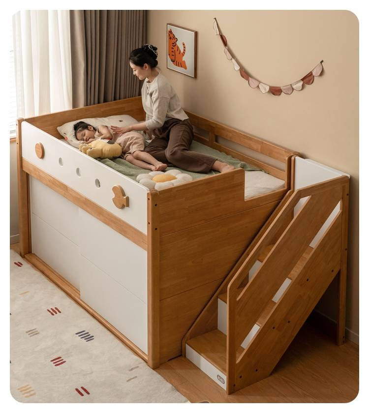 Rubberwood Children's Solid Wood Multifunctional Storage Loft Bed