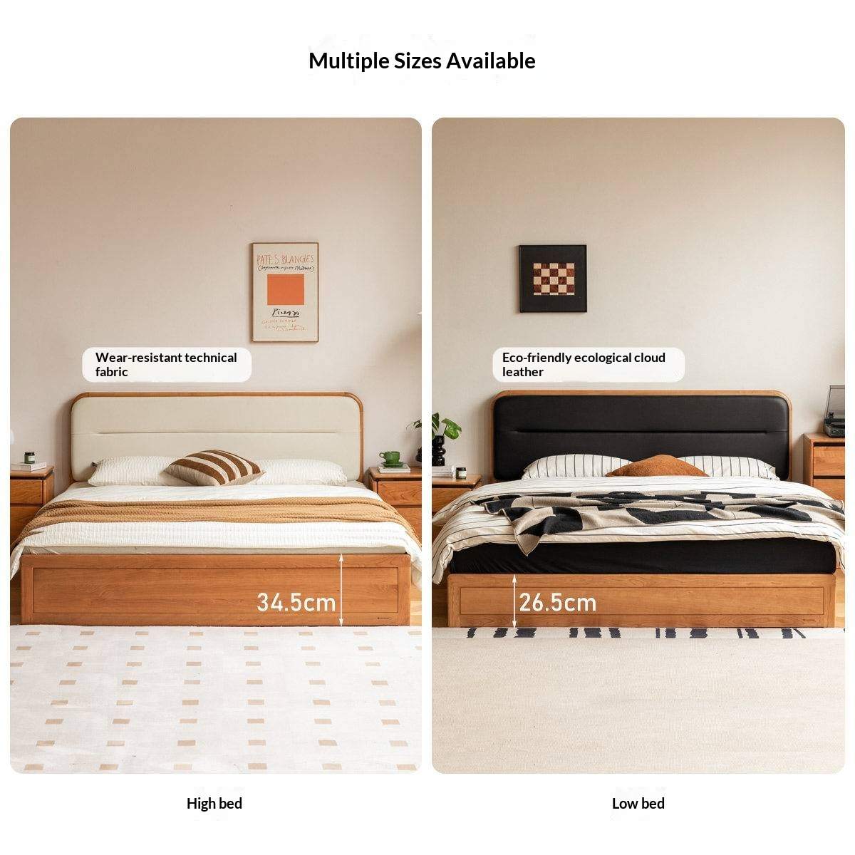 Cherry Solid Wood Box Bed — Vintage Style with Soft Backrest