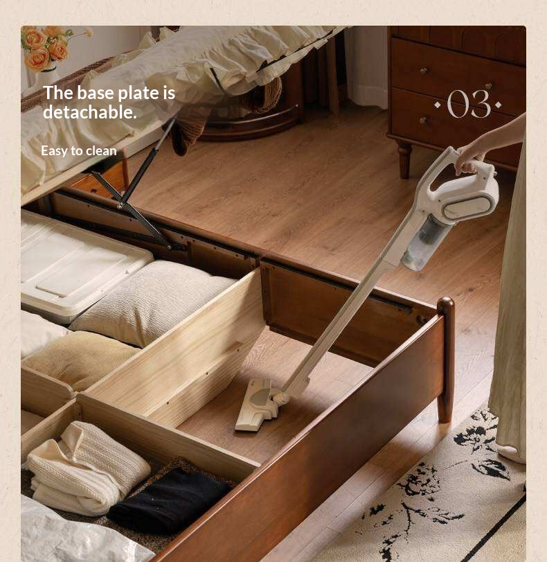 Poplar Solid Wood French Country Arched Panel Bed with Storage Base Box Bed