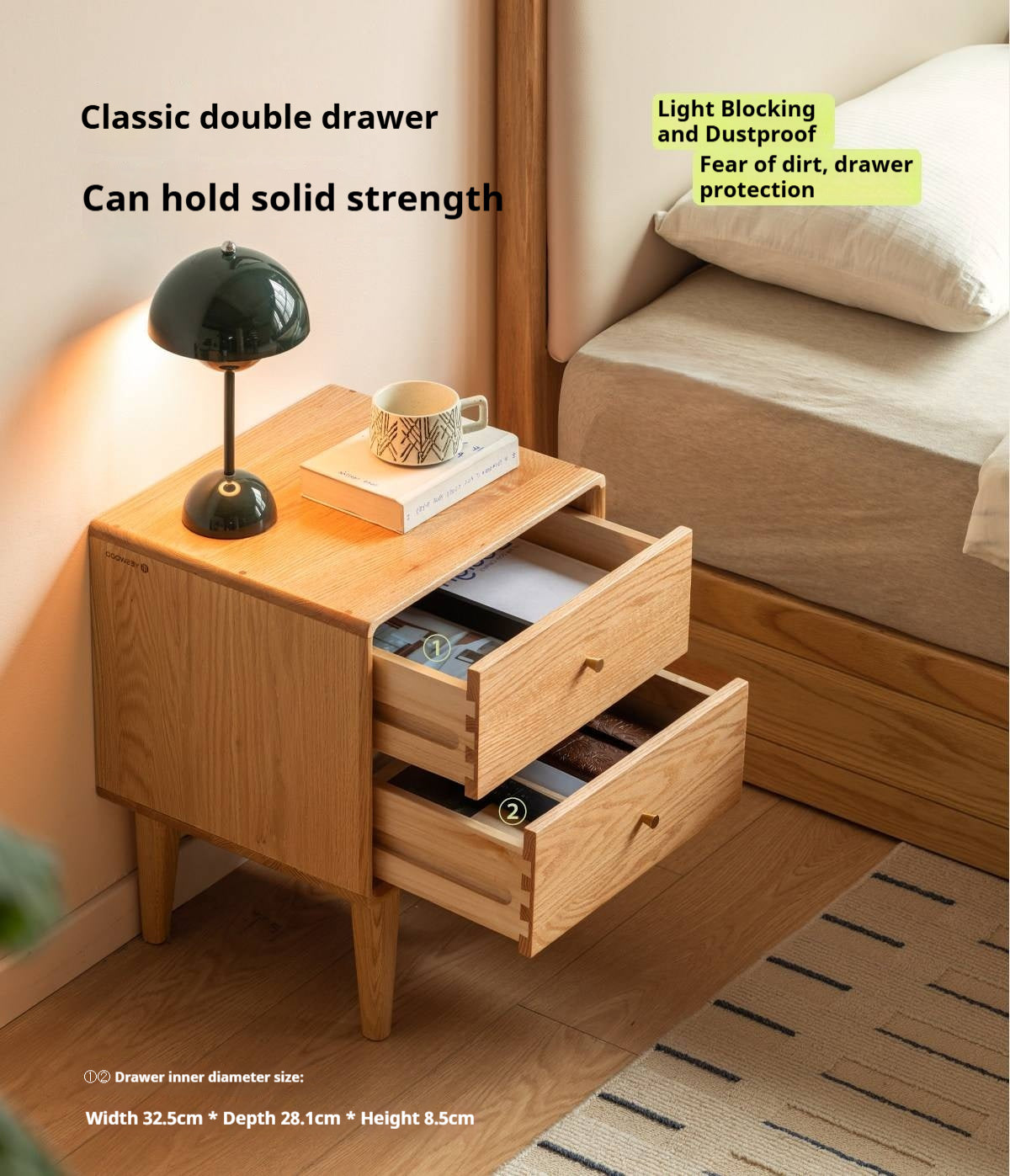 Beech, Oak, Solid RubberWood, Ash solid wood Nightstand