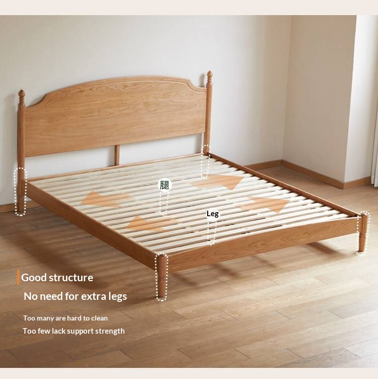 Cherry Solid Wood Bed — French Style Vintage Design