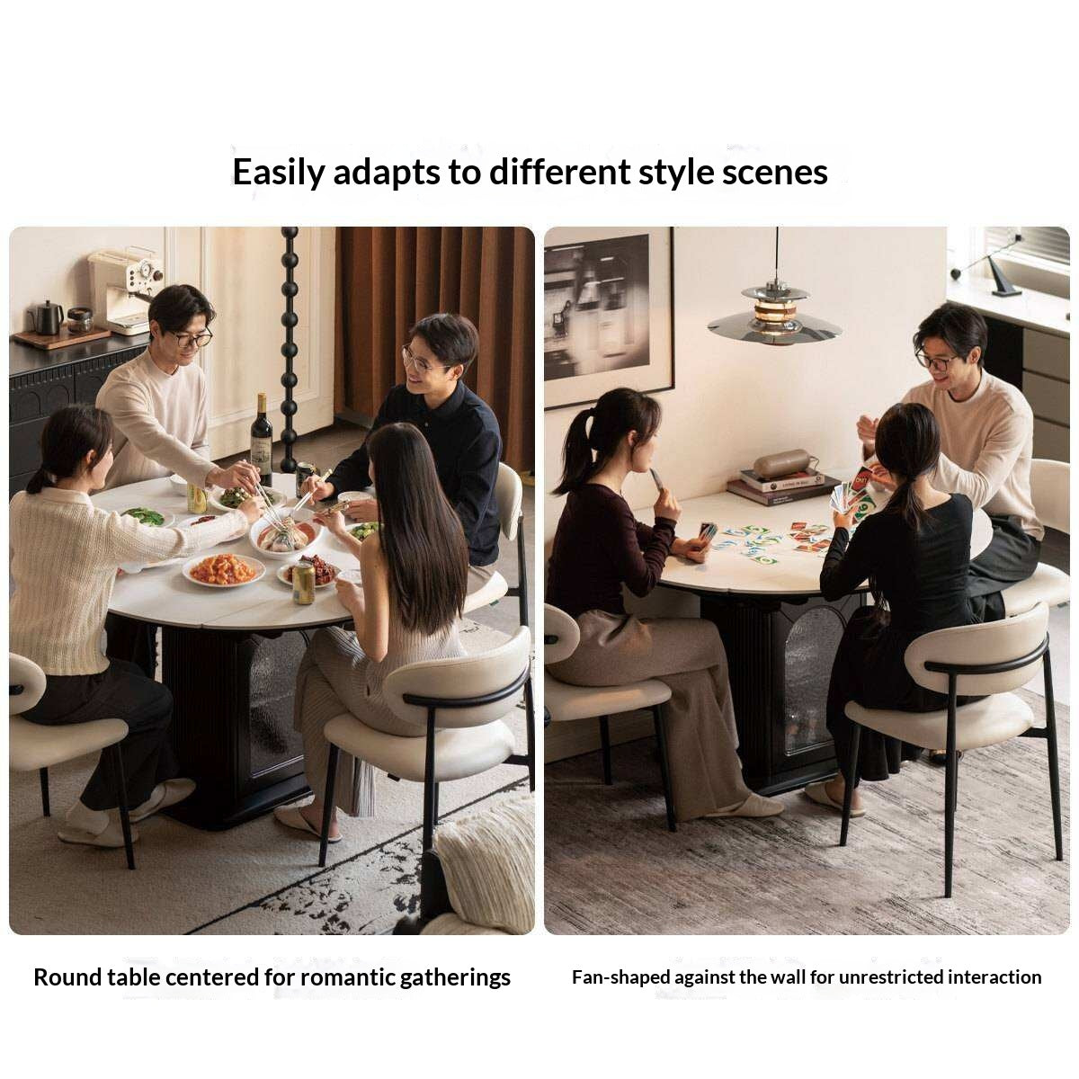 Rubberwood Solid Round Extendable Pedestal Dining Table with Stone Top and Storage Base