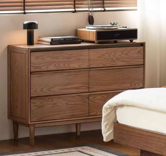 Ash Solid Wood Modern Side Cabinet with Shelved Interior