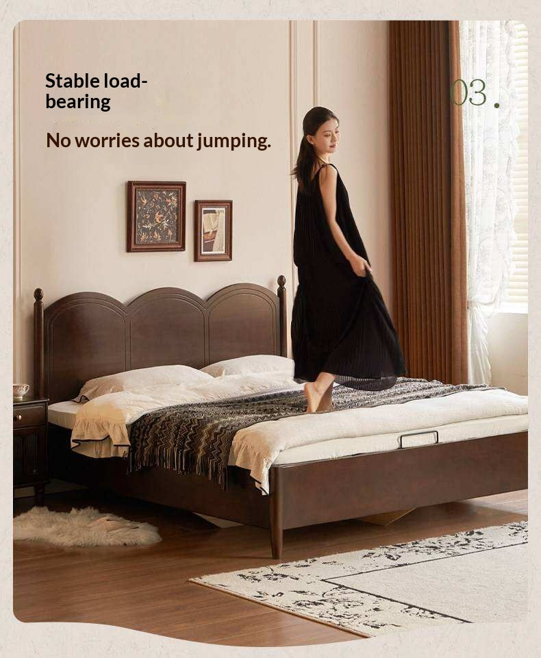 Poplar Solid Wood Bed with French Retro Style and Large Off-the-Floor Box Design