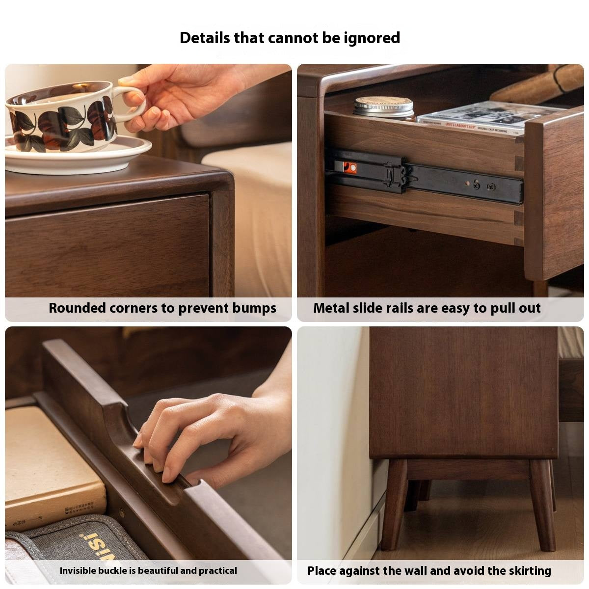 Sandalwood Solid Wood Modern Style Nightstand