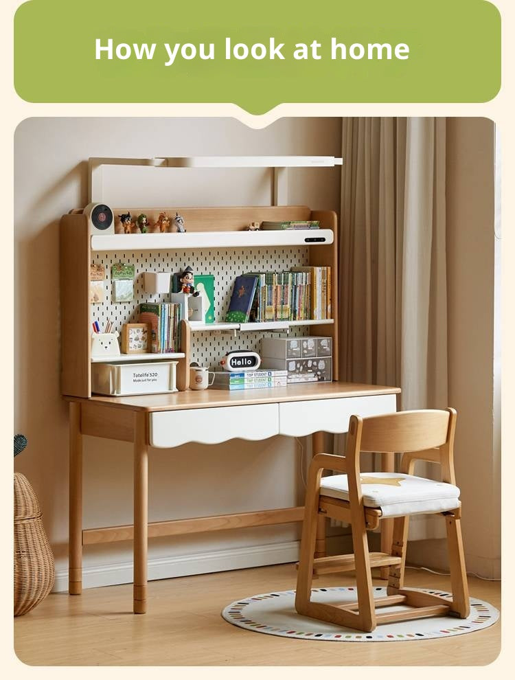 Beech Solid Wood Children's Desk Adjustable Writing Desk