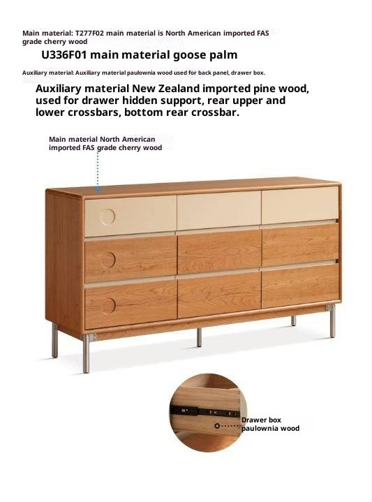 Cherry, Poplar Solid Wood Modern Minimalist Chest of Drawers