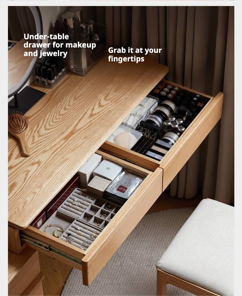 Oak Solid Wood Modern Retractable Vanity Table.