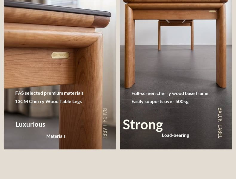 Cherry Solid Wood Vintage Style Slab Dining Table with Sintered Stone Top