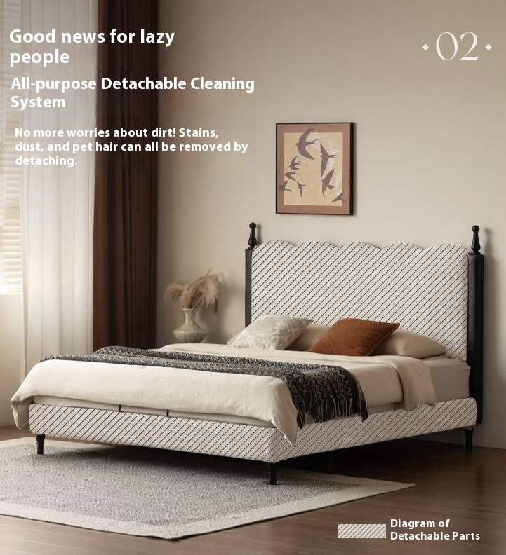 Fabric French Retro Soft Back Bed