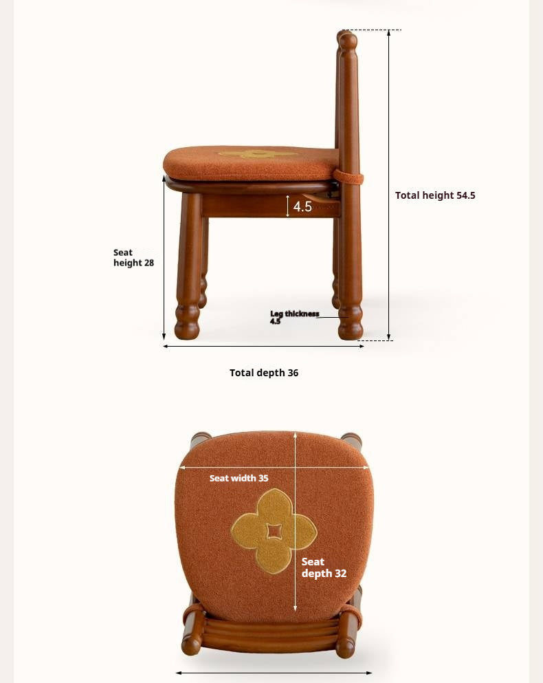 Beech Solid Wood Backrest Chair Medieval Style Kids Soft Padded Chair.