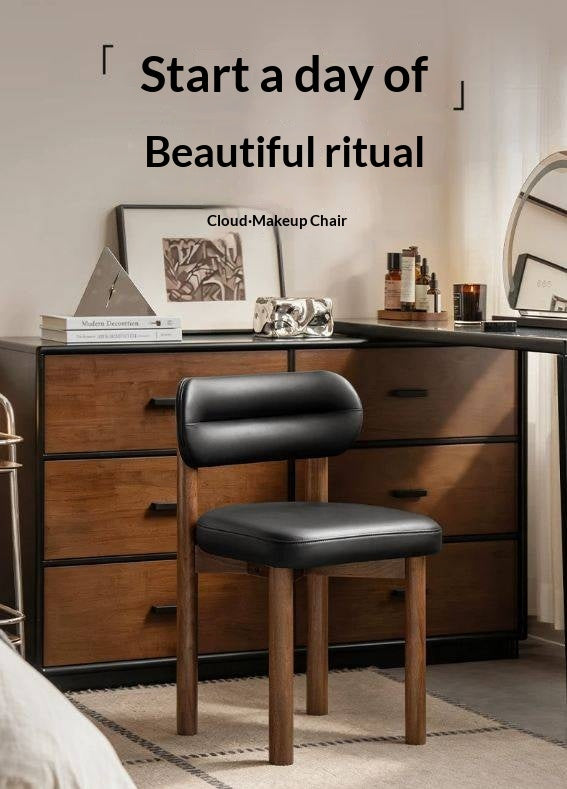 Black Walnut Solid Wood Vanity Stool with Curved Back