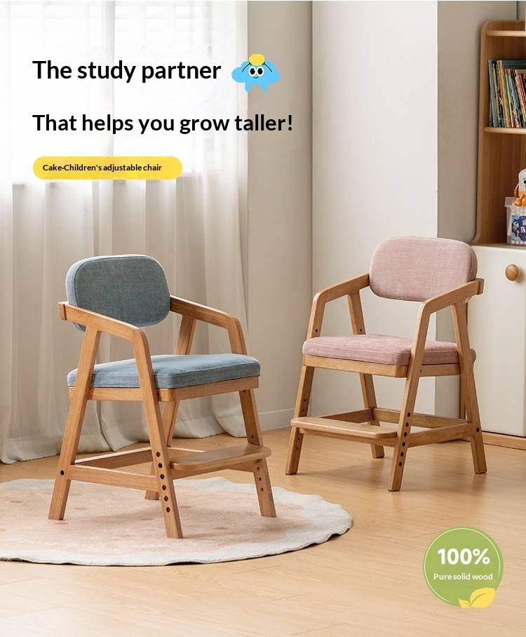 Solid Rubberwood Nordic Style Kids Chair with Adjustable Armrest