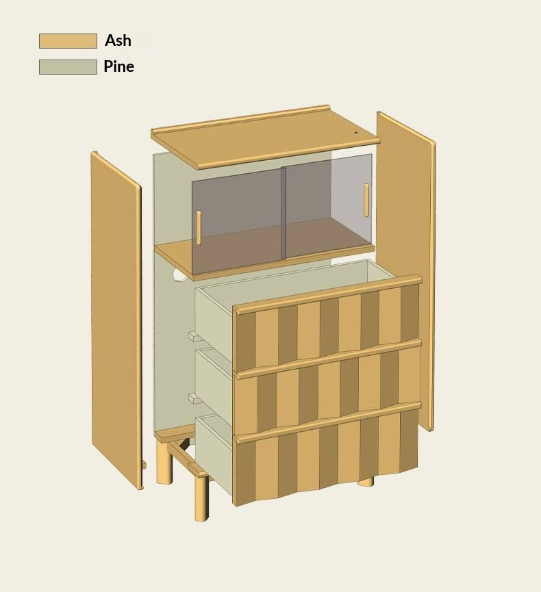 White Ash Solid Wood Side Cabinet with Modern Minimalist Design