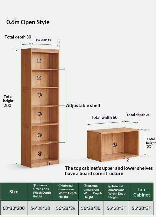 Cherry Solid Wood Bookcase Floor-Standing Free Combination Bookshelf