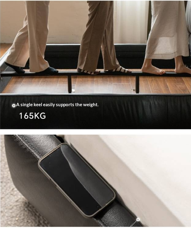 Genuine Leather Upholstered Bed — Black Large Bed, Italian Light Luxury Design