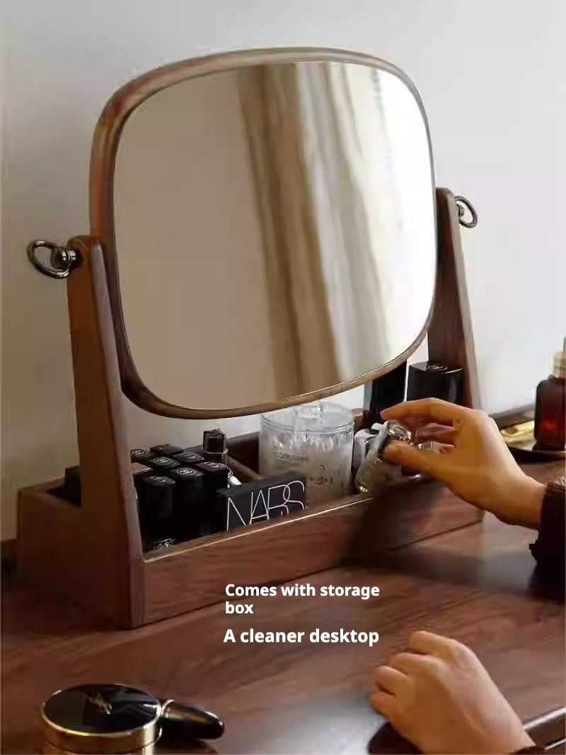 Black walnut solid wood makeup mirror storage box degree rotation