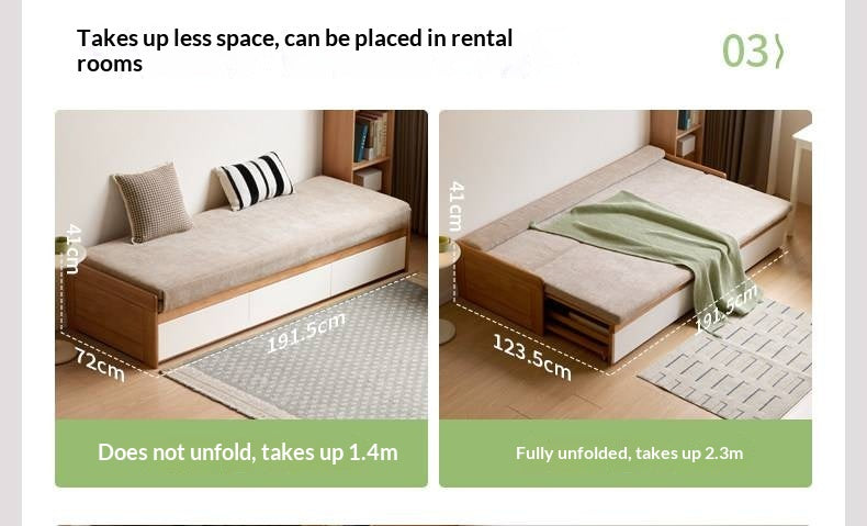 Solid RubberWood Storage Daybed with Pull-Out Drawer and Backless Design