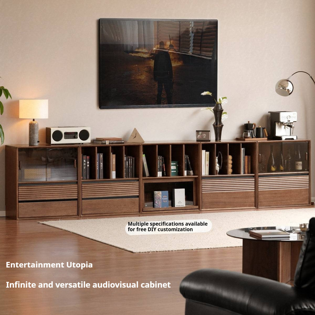 Golden Sandalwood Solid Wood Wall-Mounted Bookcase with Free Combination Grid Design