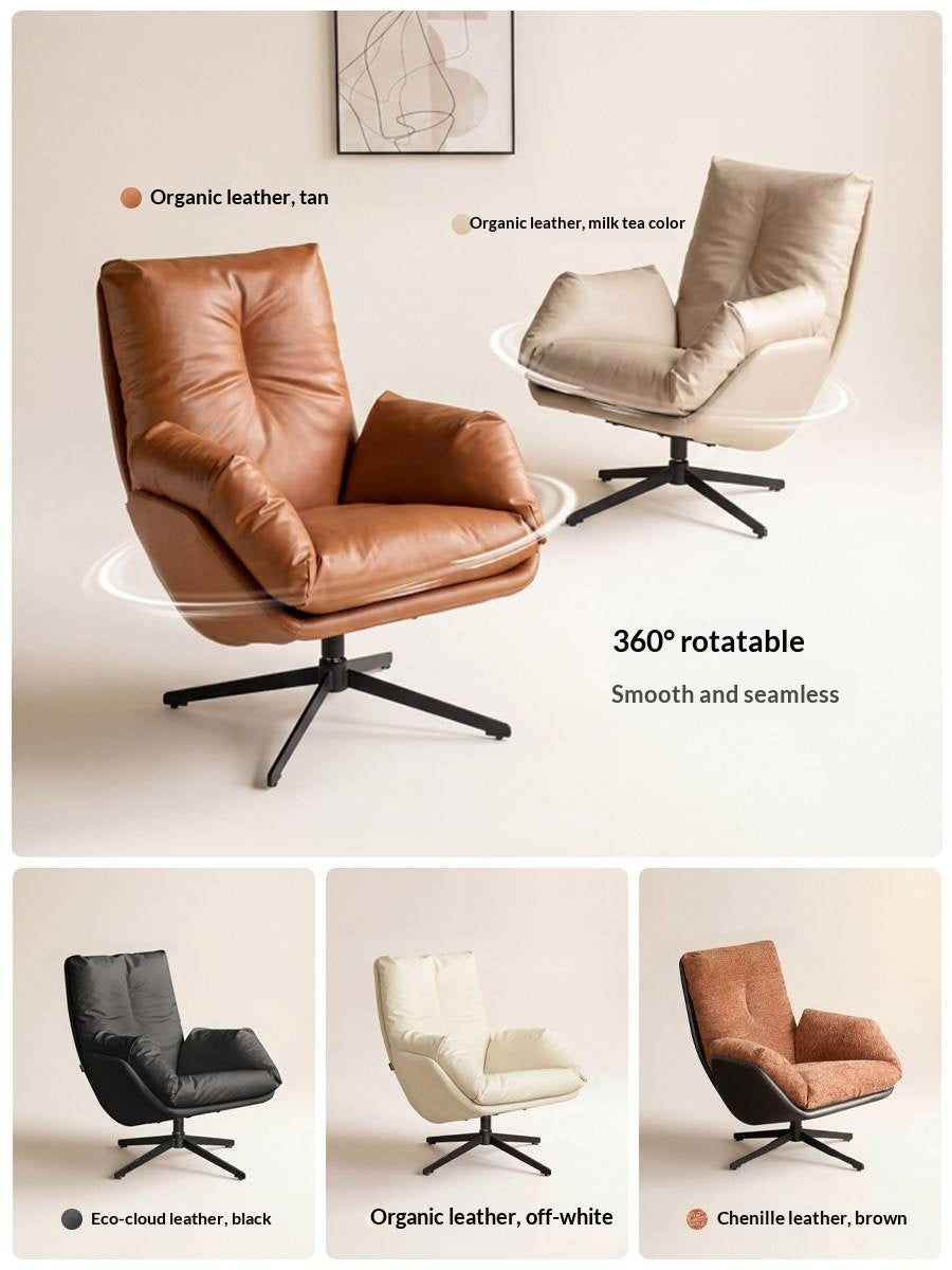 Organic Leather Italian Swivel Lounge Chair
