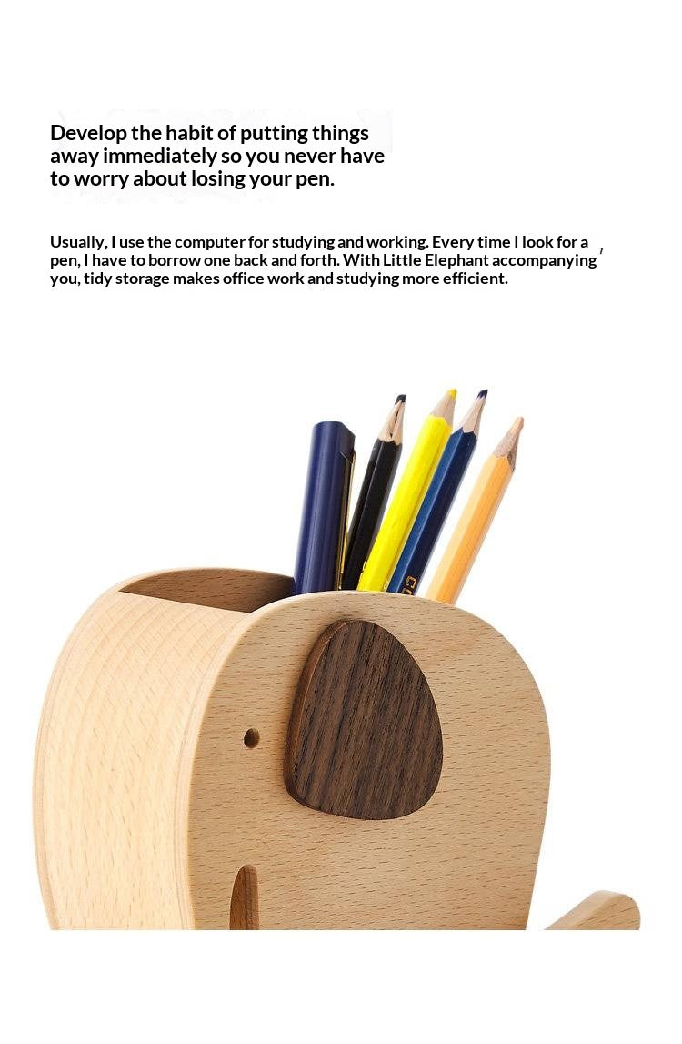 Beech, Black Walnut Solid Wood Elephant Pen Holder